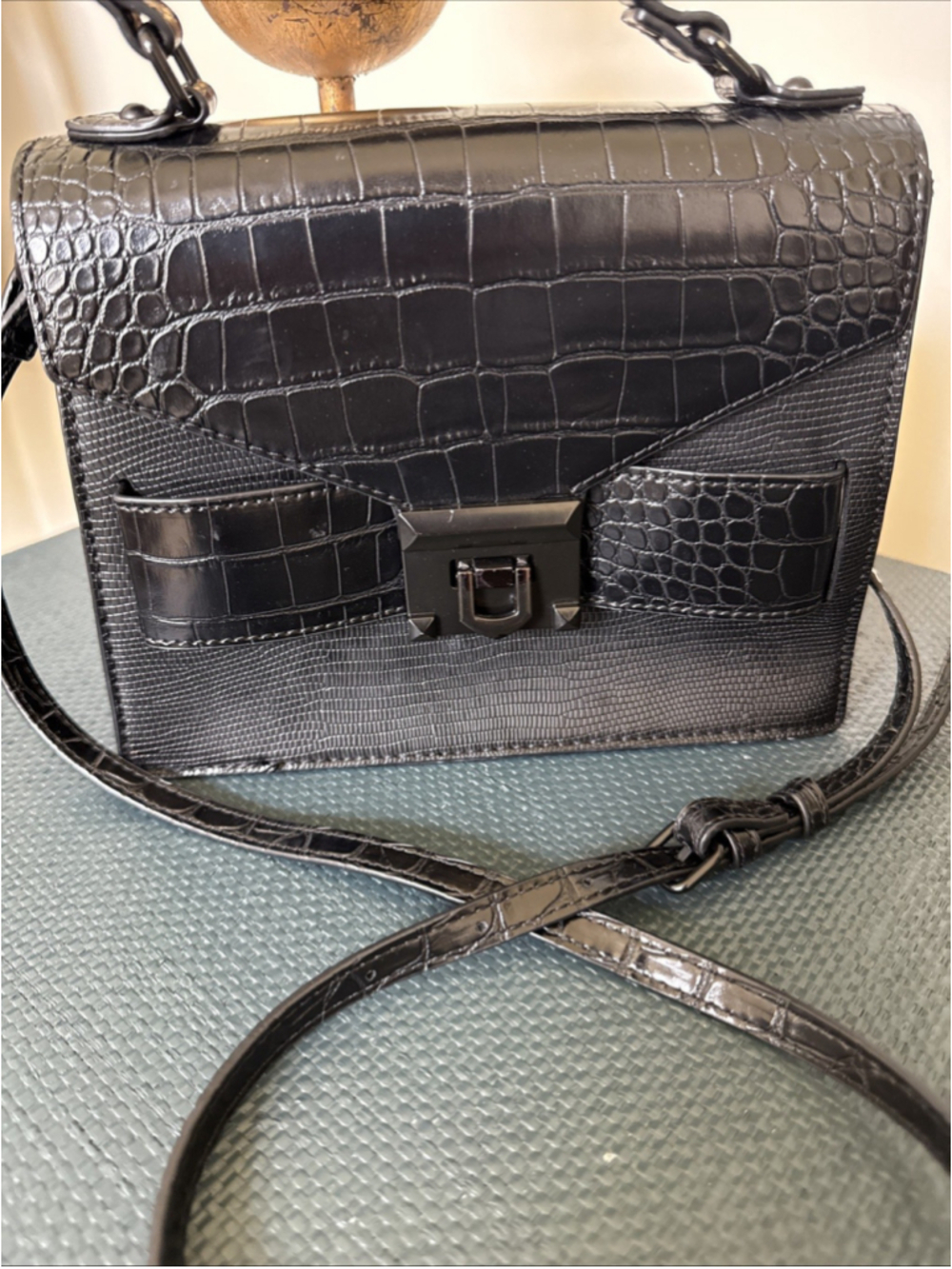 ALDO Black Croc Embossed Satchel Top Handle Crossbody Bag